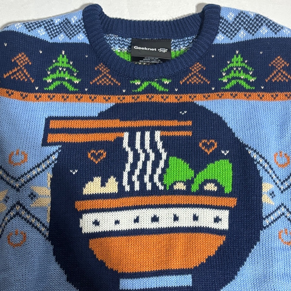 Blue Ramen Bowl Crewneck Sweater Blue Green Orange Unisex Small